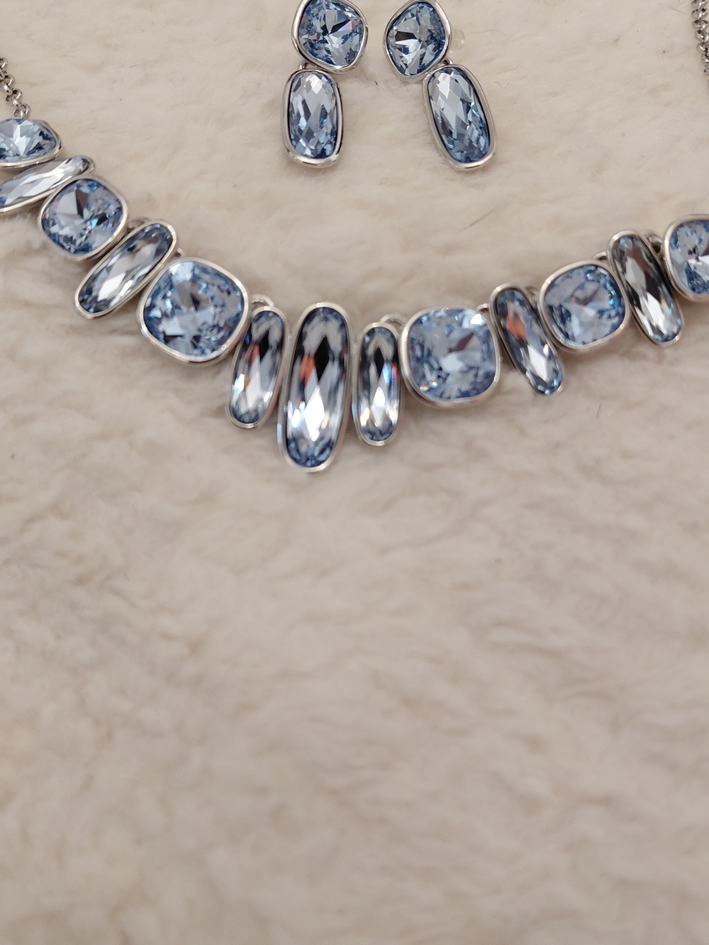 Silver-Tone Light Blue Crystal Necklace & Earrings Set - Picture 2 of 2